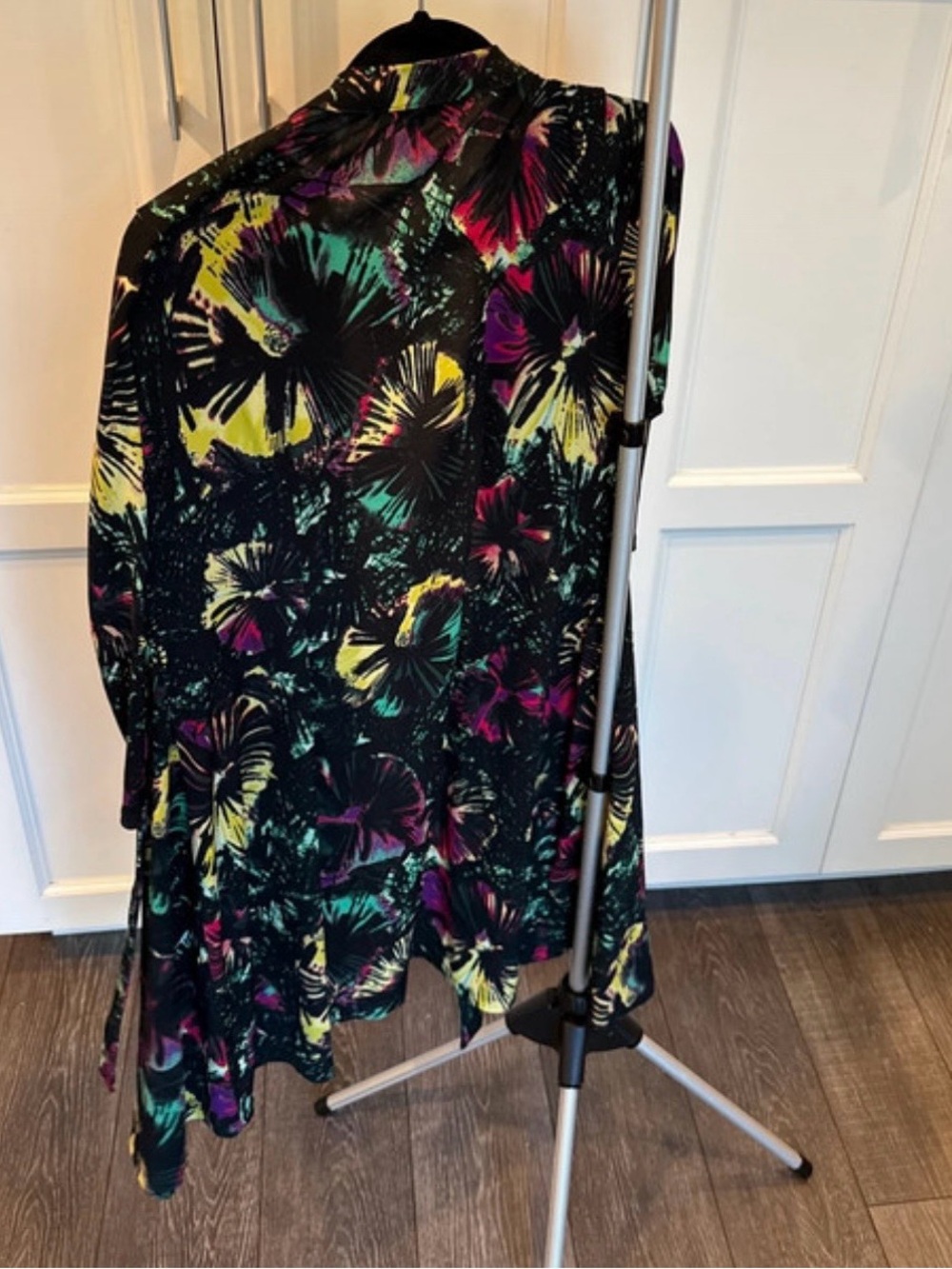 BCBGMaxAzria Black Floral Print Top with Neon Accents